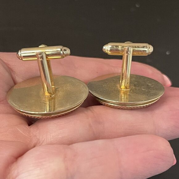 Cuff Links British Hunt Scenes Vintage Painting Gold Tone e819 Equestrian Horse - Picture 3 of 4